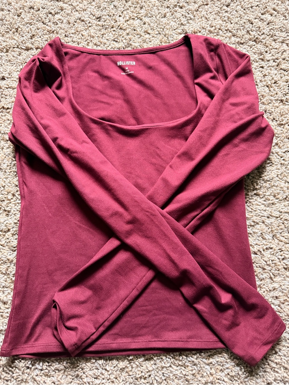 Hollister Women's Square Neck Long Sleeve Top - Wine